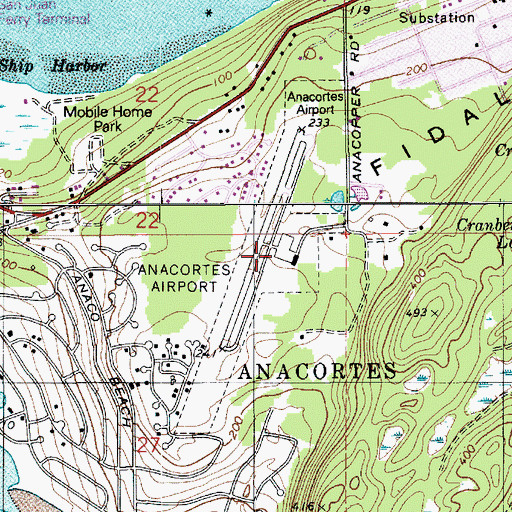 Topographic Map of Anacortes Airport, WA