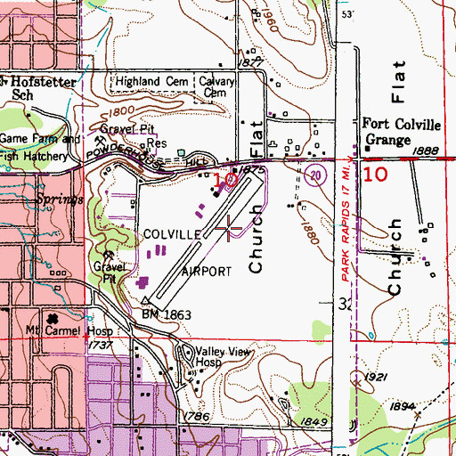 Topographic Map of Colville Municipal Airport, WA