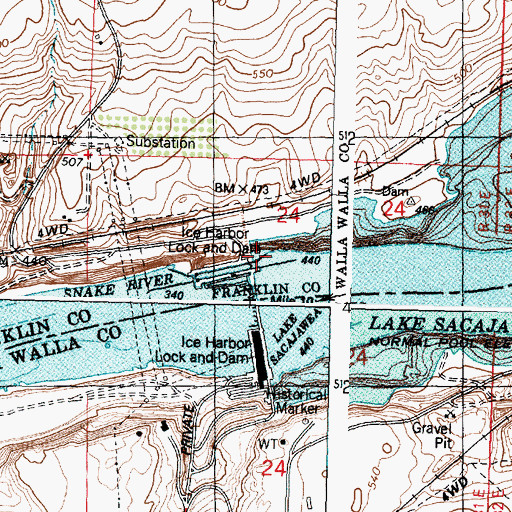 Topographic Map of Ice Harbor Dam Heliport, WA