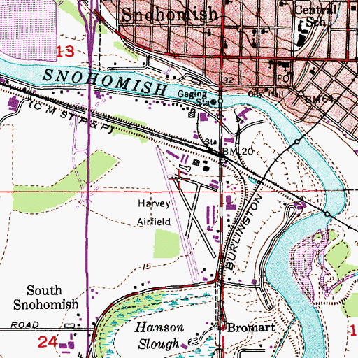 Topographic Map of Harvey Field, WA