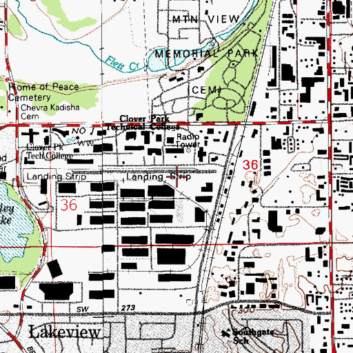 Topographic Map of Clover Park Vocational Technical School Airport (historical), WA