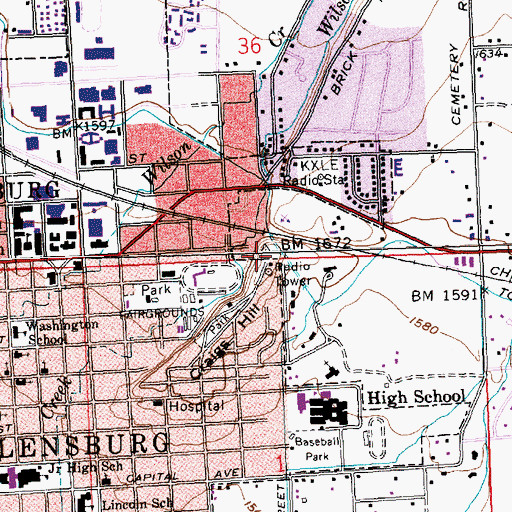 Topographic Map of KXLE-AM (Ellensburg), WA