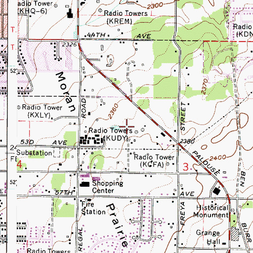Topographic Map of KUDY-AM (Spokane), WA