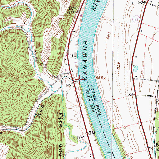 Topographic Map of Five and Twenty Mile Creek, WV