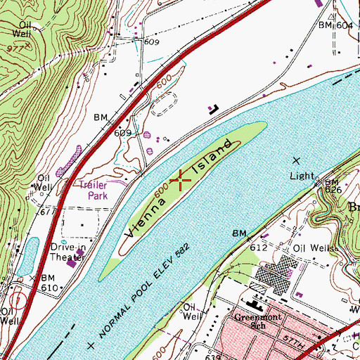 Topographic Map of Vienna Island, WV