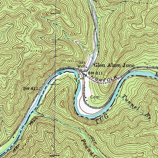 Topographic Map of Alum Creek, WV