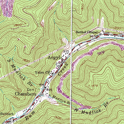 Topographic Map of Argyle, WV