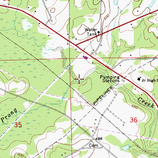 Topographic Map of South Prong Chestnut Creek, AL