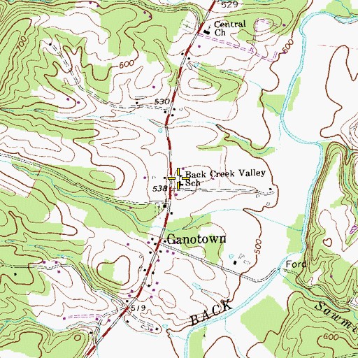 Topographic Map of Back Creek Valley Elementary School, WV