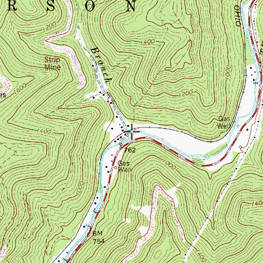 Topographic Map of Backus Branch, WV