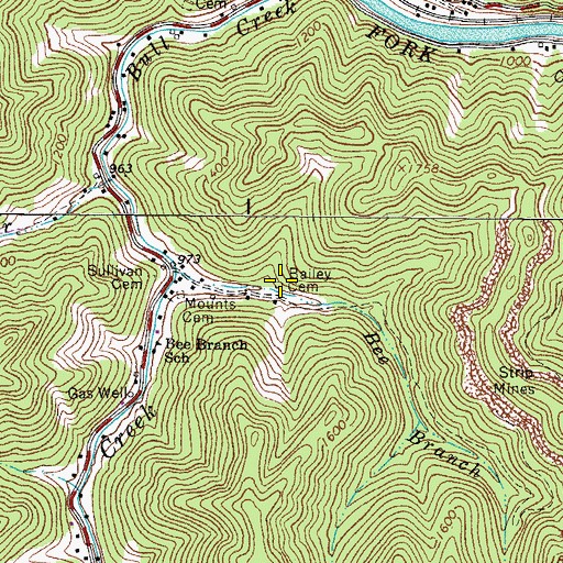 Topographic Map of Bailey Cemetery, WV