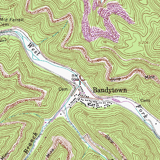 Topographic Map of Bandy Branch, WV
