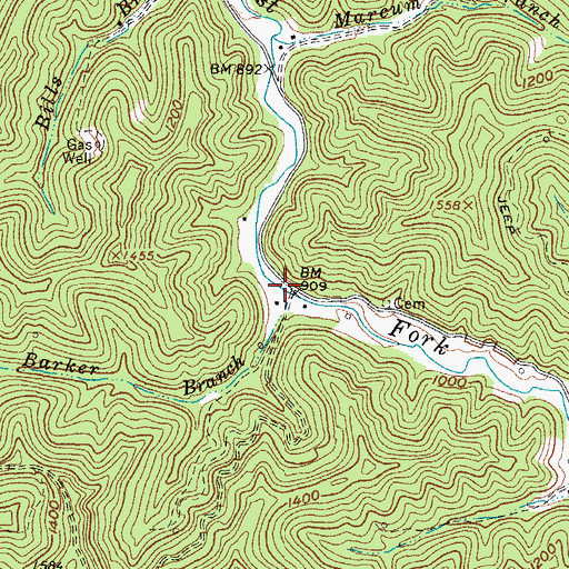 Topographic Map of Barker Branch, WV