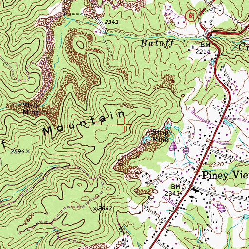 Topographic Map of Batoff Mountain, WV
