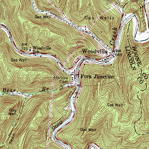 Topographic Map of Bear Branch, WV