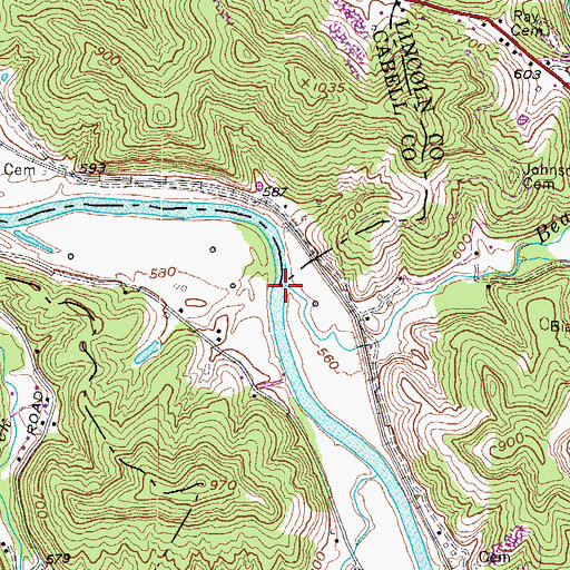 Topographic Map of Bear Creek, WV