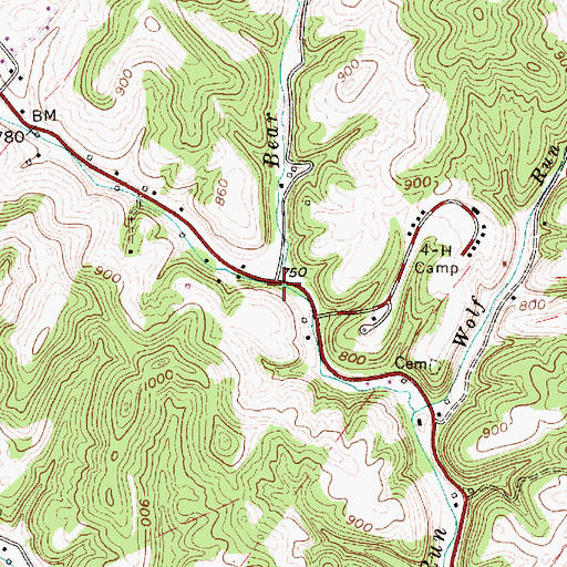 Topographic Map of Bear Fork, WV