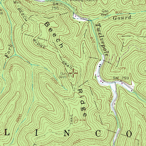 Topographic Map of Beech Ridge, WV