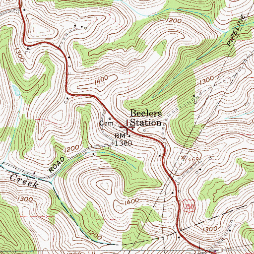 Topographic Map of Beelers Station, WV