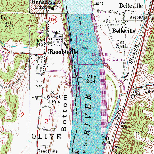 Topographic Map of Belleville Lock and Dam, OH