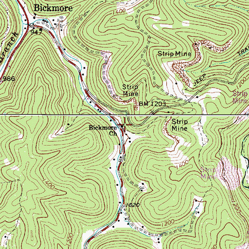 Topographic Map of Bickmore Church, WV