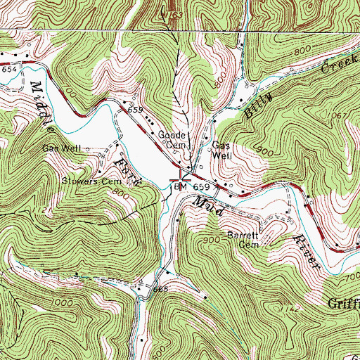 Topographic Map of Billy Creek, WV