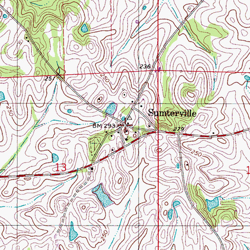 Topographic Map of Sumterville, AL
