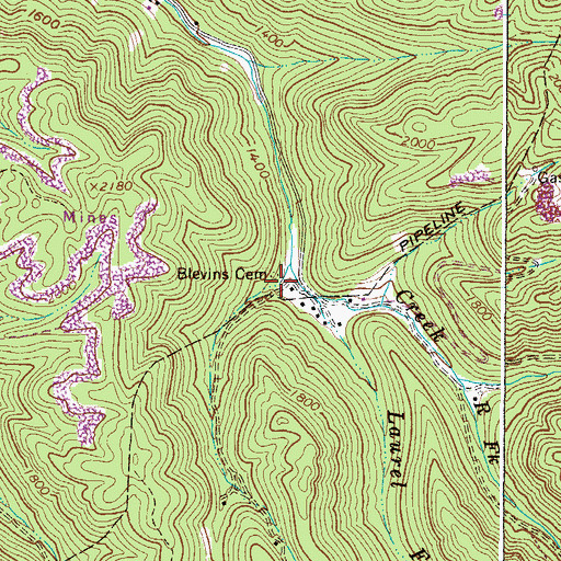 Topographic Map of Blevins Cemetery, WV