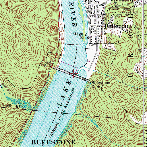 Topographic Map of Bluestone Dam, WV