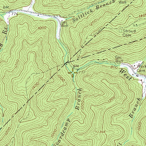 Topographic Map of Boardcamp Branch, WV