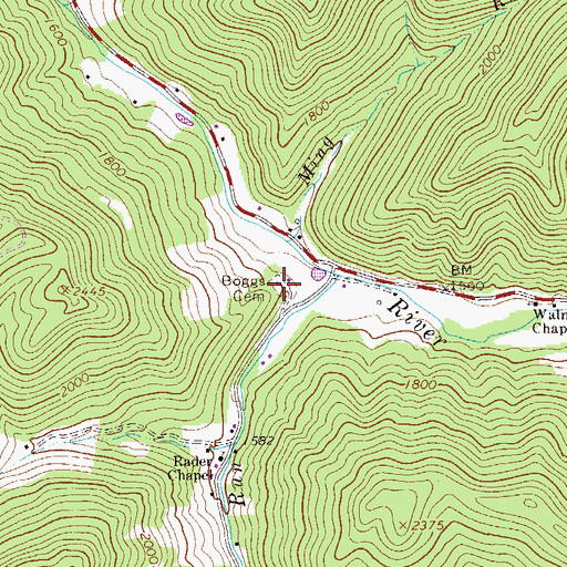 Topographic Map of Boggs Cemetery, WV