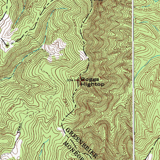 Topographic Map of Boggs Hightop, WV
