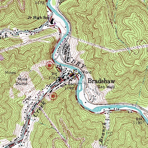 Topographic Map of Bradshaw, WV
