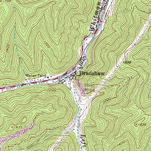 Topographic Map of Bradshaw, WV