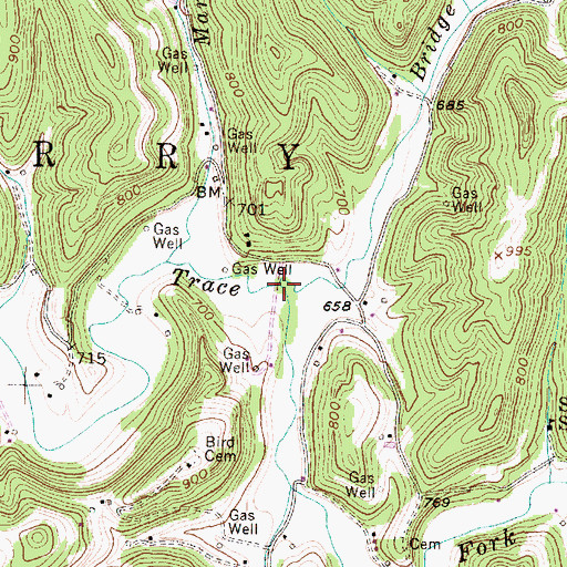 Topographic Map of Bridge Creek, WV