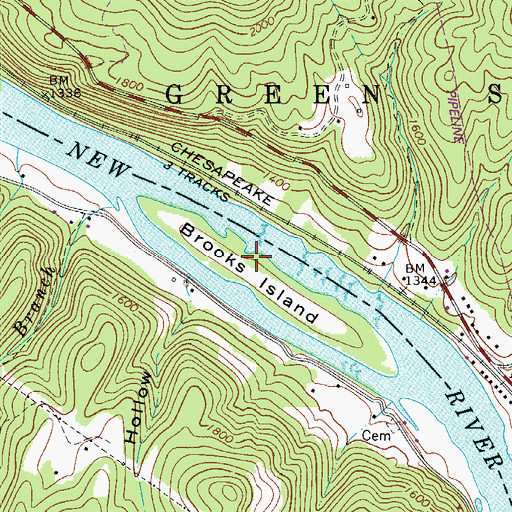 Topographic Map of Brooks Island, WV