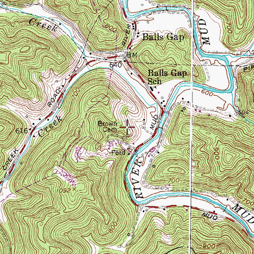 Topographic Map of Brown Cemetery, WV