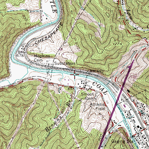 Topographic Map of Browns Branch, WV