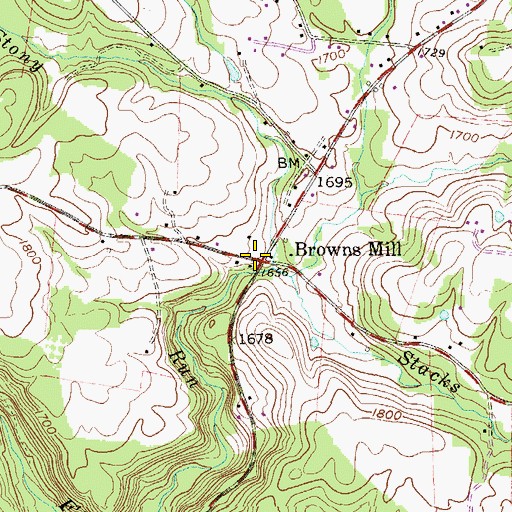 Topographic Map of Browns Mill, WV