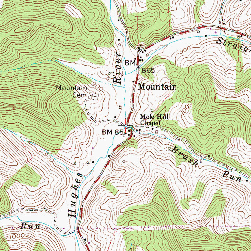 Topographic Map of Brush Run, WV