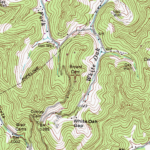 Topographic Map of Bryant Cemetery, WV