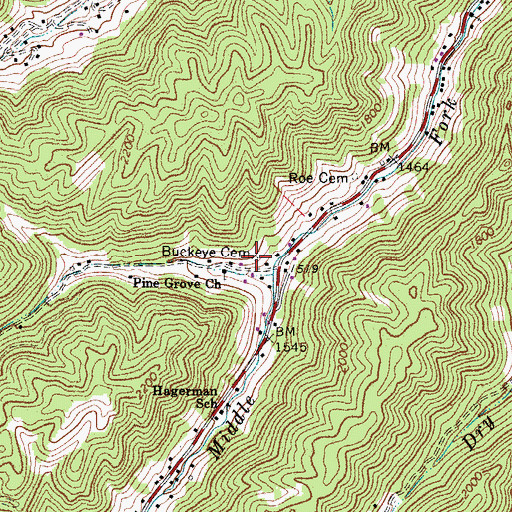 Topographic Map of Buckeye Cemetery, WV