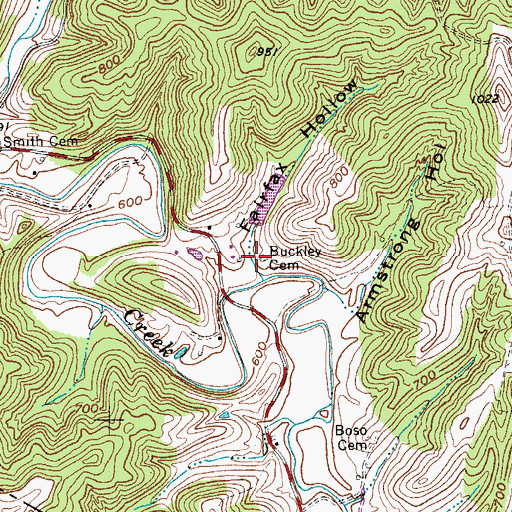 Topographic Map of Buckley Cemetery, WV