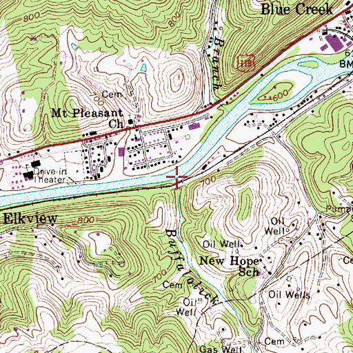 Topographic Map of Buffalolick Branch, WV