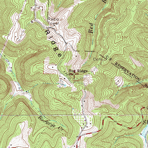 Topographic Map of Bug Ridge Church, WV