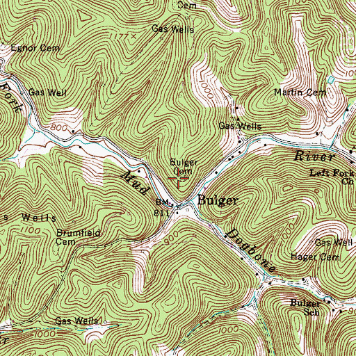Topographic Map of Bulger Cemetery, WV