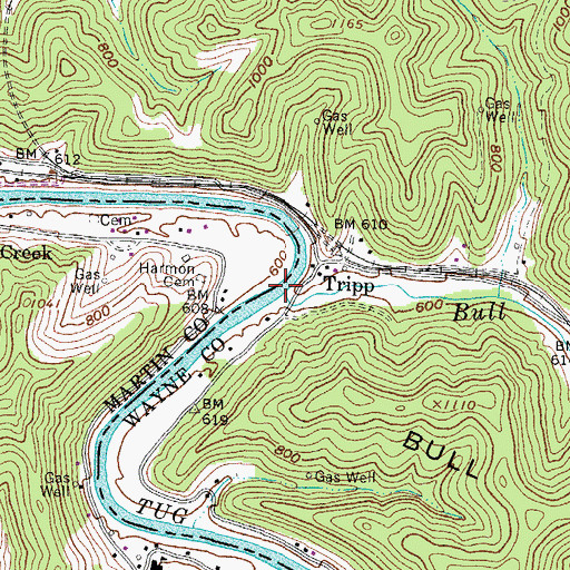 Topographic Map of Bull Creek, WV