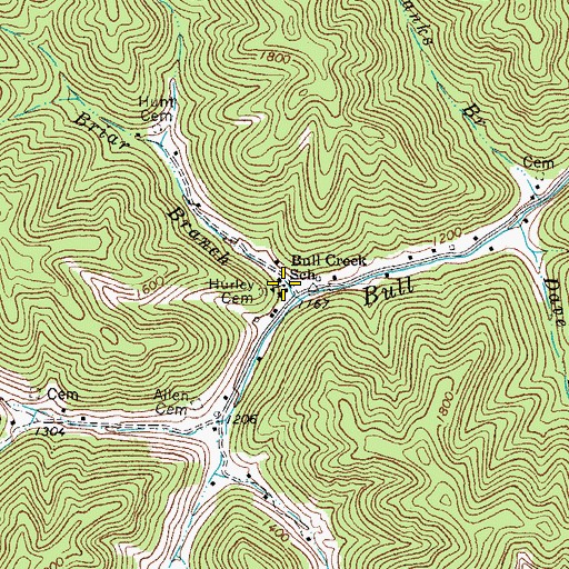 Topographic Map of Bull Creek School (historical), WV