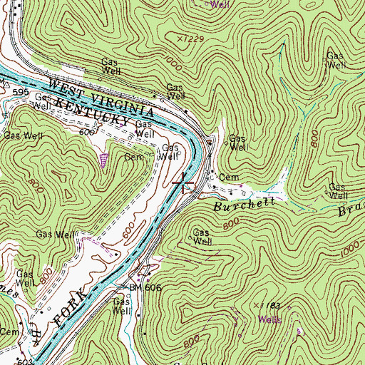 Topographic Map of Burchett Branch, WV