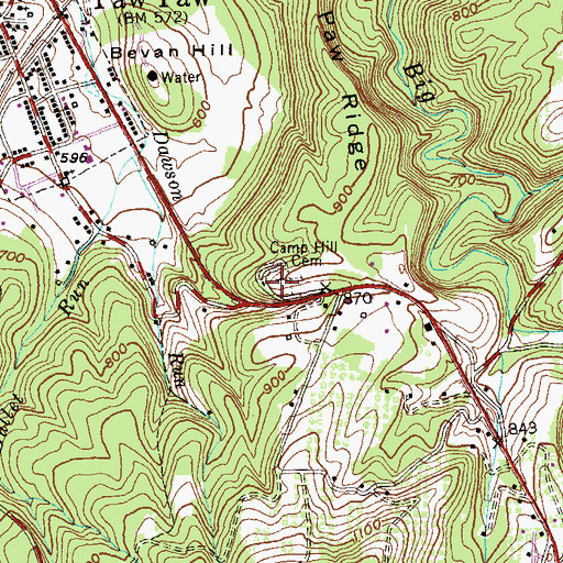 Topographic Map of Camp Hill Cemetery, WV